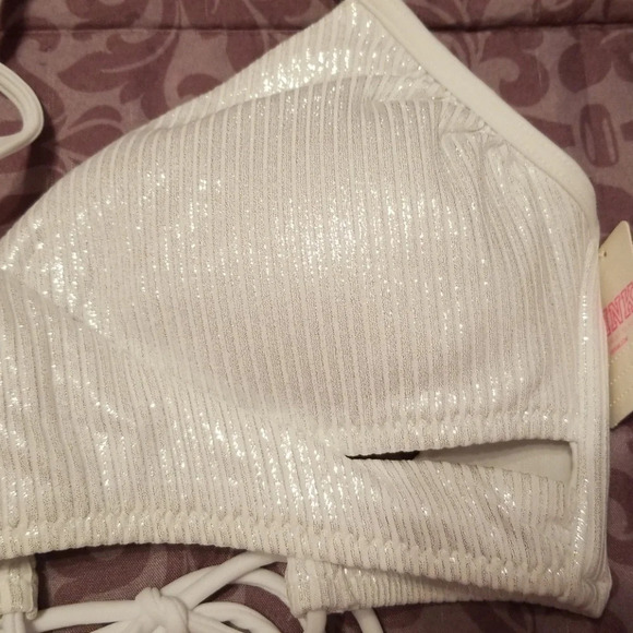 VS Pink Ribbed Lace-up Back Swim Top S - Picture 5 of 5